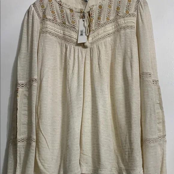 Lucky Brand Cream Long Sleeve Embellished Blouse - Picture 5 of 5